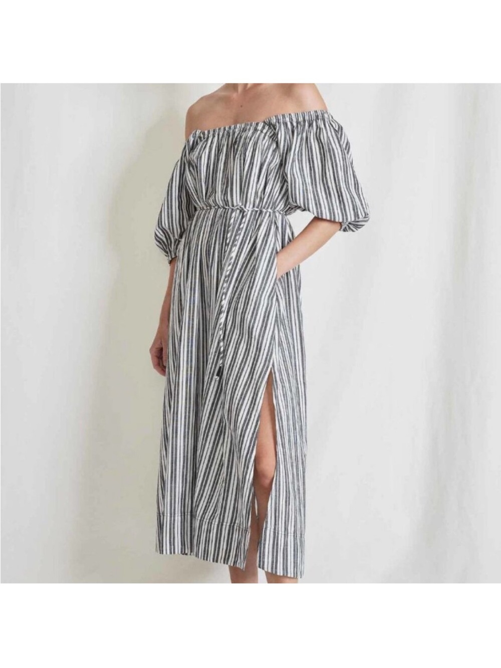 Apiece Apart Gali Shirred Midi Dress in Espana Stripe
